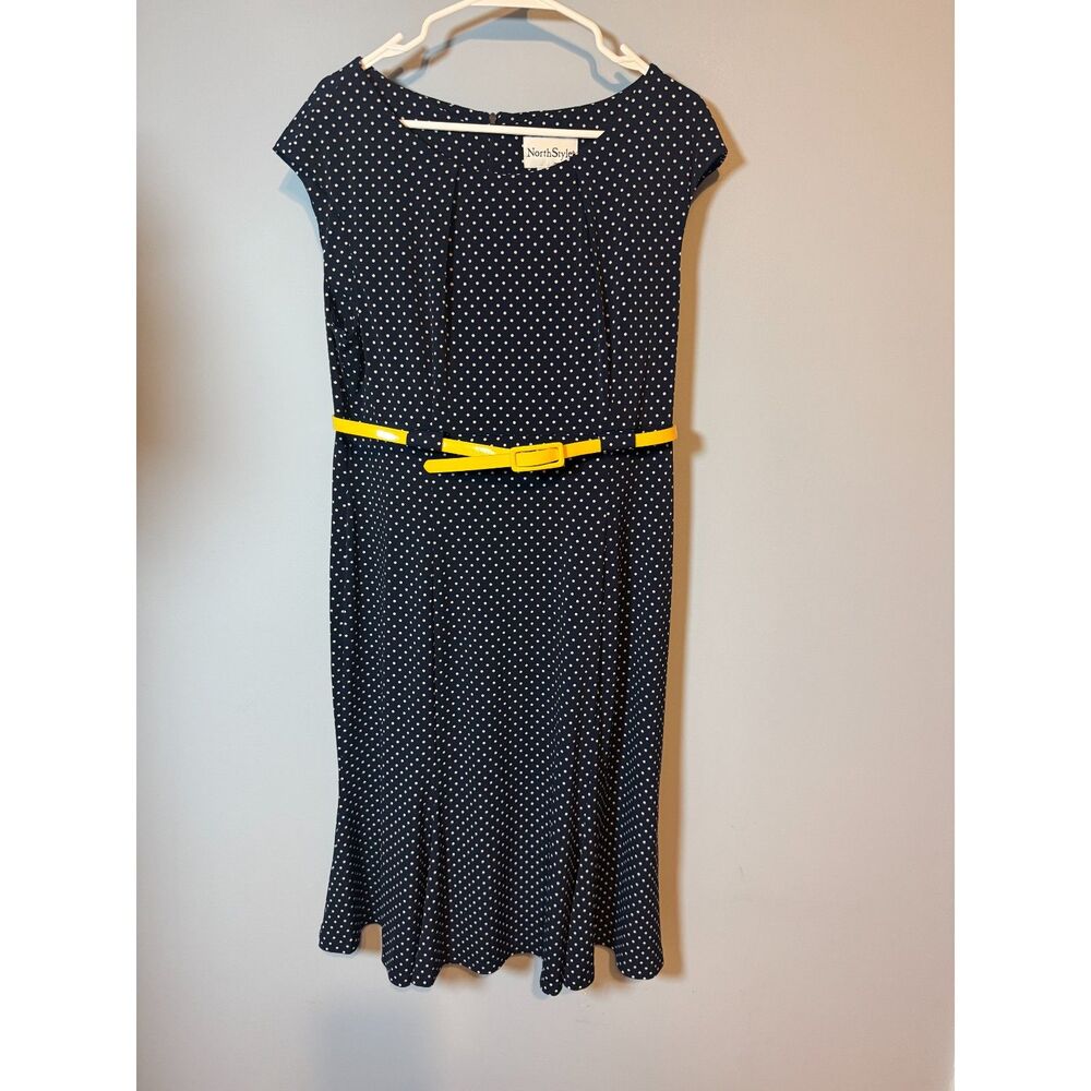 NorthStyle Navy Blue and White Polka Dot Dress Size 14